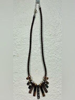 Vintage Brown Cord and Mixed Metal Pendant Necklace